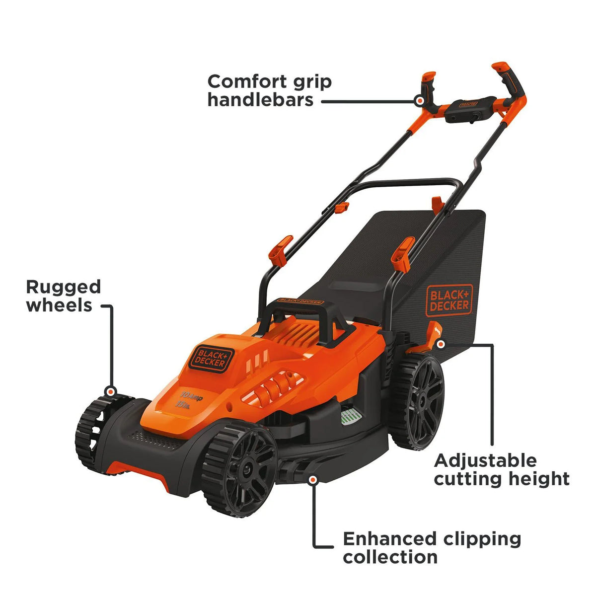 BLACK+DECKER 15 Corded Electric Push Walk-Behind Mower, Comfort Grip Handle