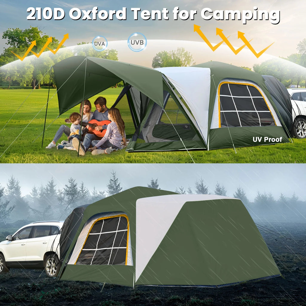 MOPHOTO SUV Tents for Camping 4 People, PU 3000mm Waterproof SUV Tent Attachment Tailgate Tent for Car Jeep Van, Spacious Space 8.2'L x 8.2'W x 7.2'H with 2 Awnings & Double Door