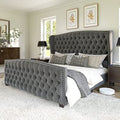VANACC Queen Size Bed Frame, Velvet Upholstered Bed with Deep Button Tufted Wingback Headboard Grey