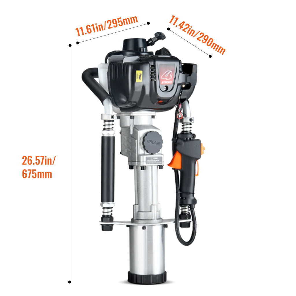 SKYSHALO 37.77cc Gas T Post Driver, 4-Stroke Engine, Includes 3 Driving Heads (45/55/88 mm), 1000W, Ideal for Farm Fences & Road Work