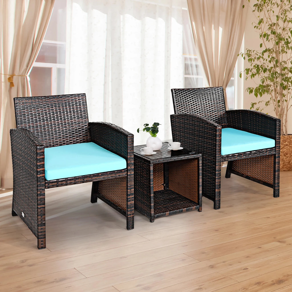 Costway 3PCS Patio Rattan Wicker Furniture Cushion Sofa Coffee Table Gray
