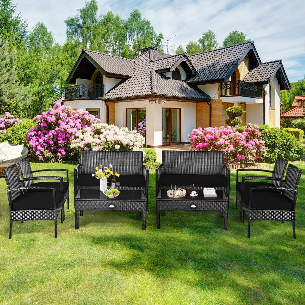 Costway 4PCS Patio Rattan Wicker Furniture Set Loveseat Sofa Cushioned Garden Yard Brown
