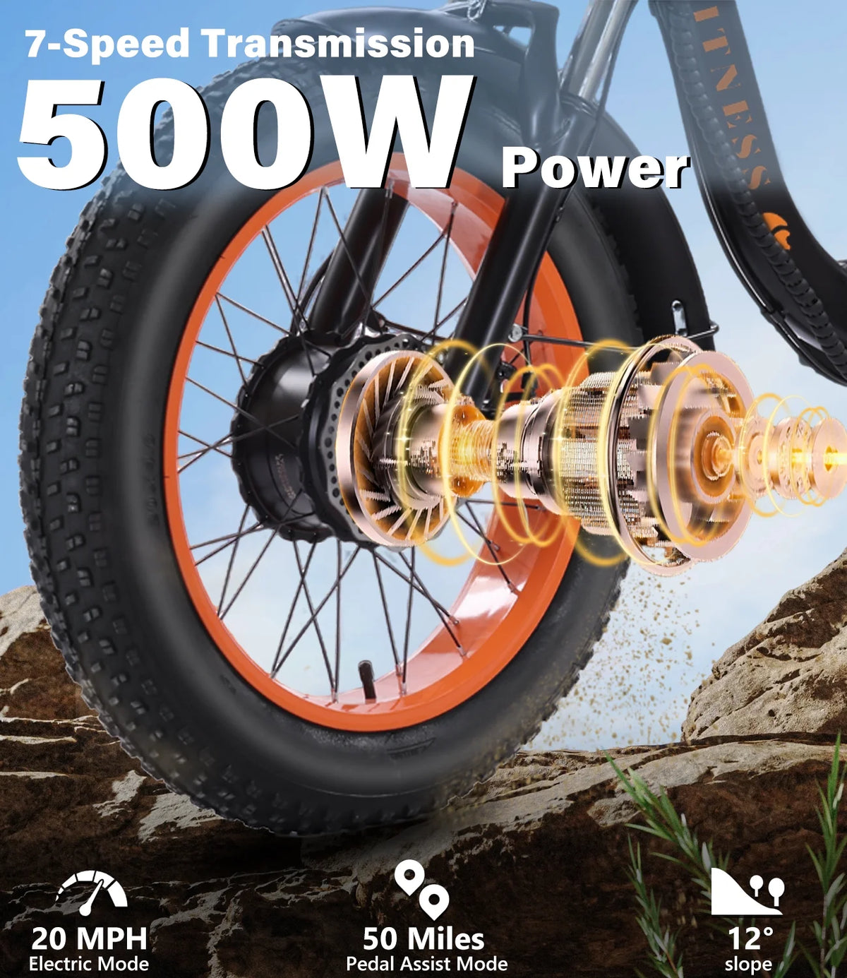 YEBEI Electric Tricycle for Adults Folding E-Trike Motorized Tricycle Electric 3 Wheels Trike Powerful 500W Motor Electric Tricycle 48V15AH Lithium Battery Max 20MPH 20*4.0 Fat Tire Orange