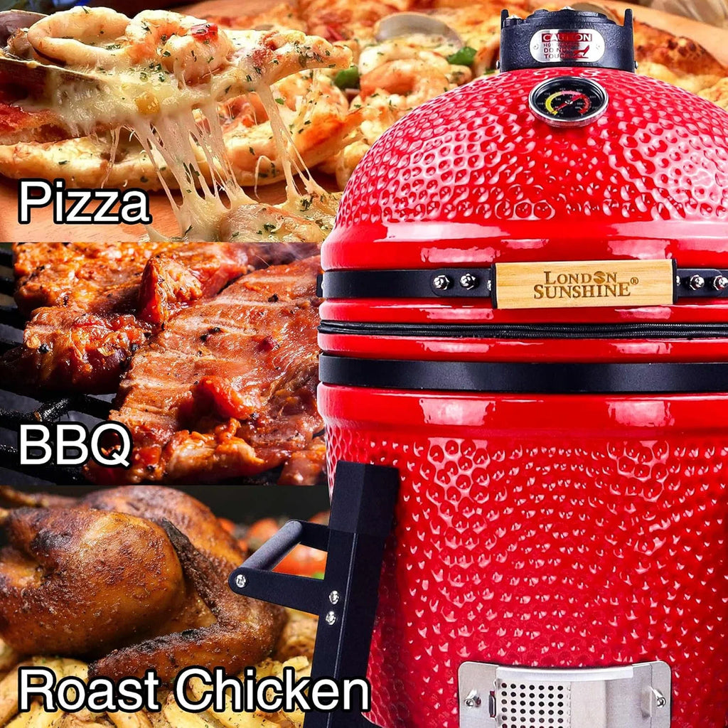 London Sunshine Ceramic Kamado Charcoal BBQ Grill -The Junior Series with Tall Stand (BLACK)