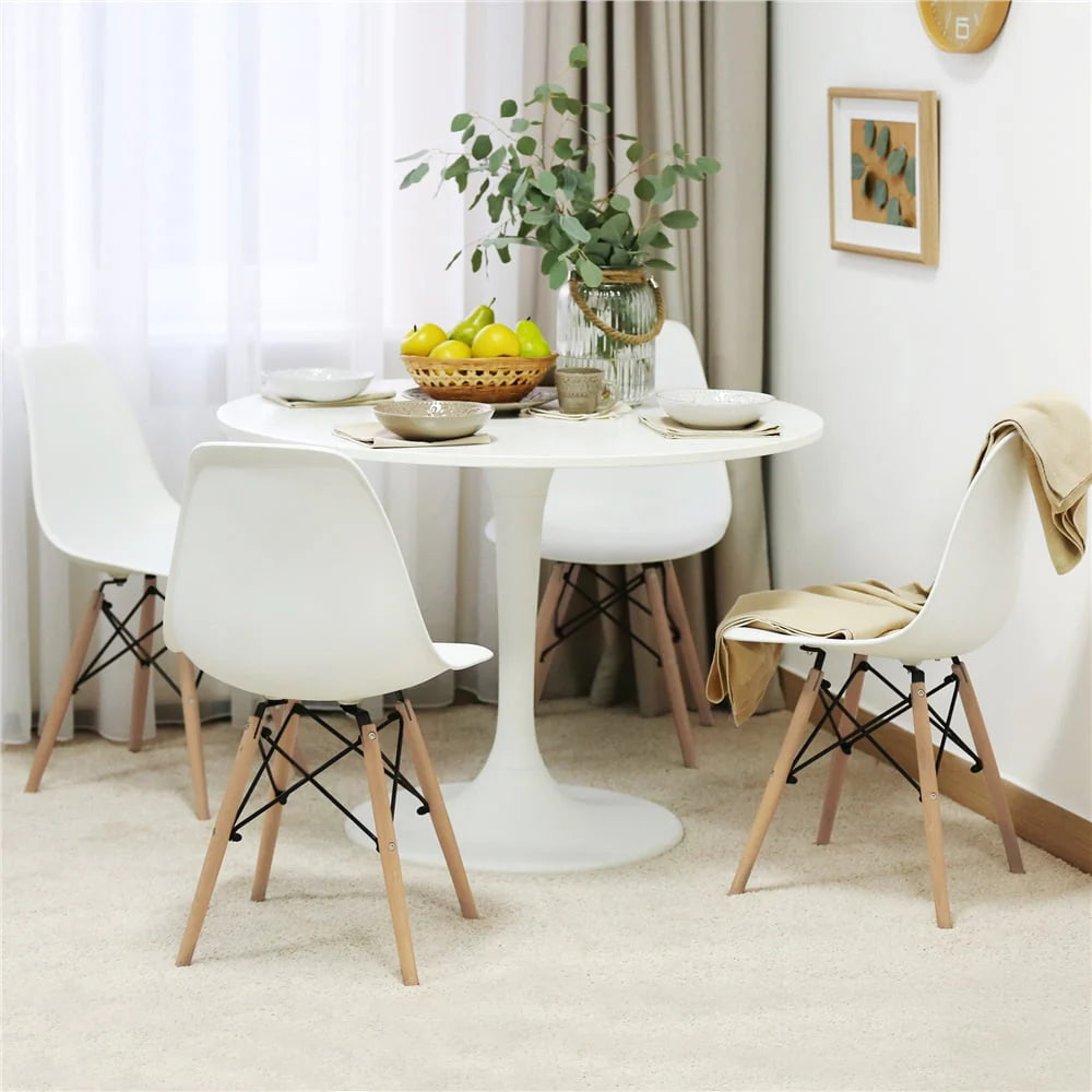 Yaheetech Set of 4 Modern Dining Chairs with Natural Beech for Kitchen Dining Bedroom Living Room, White