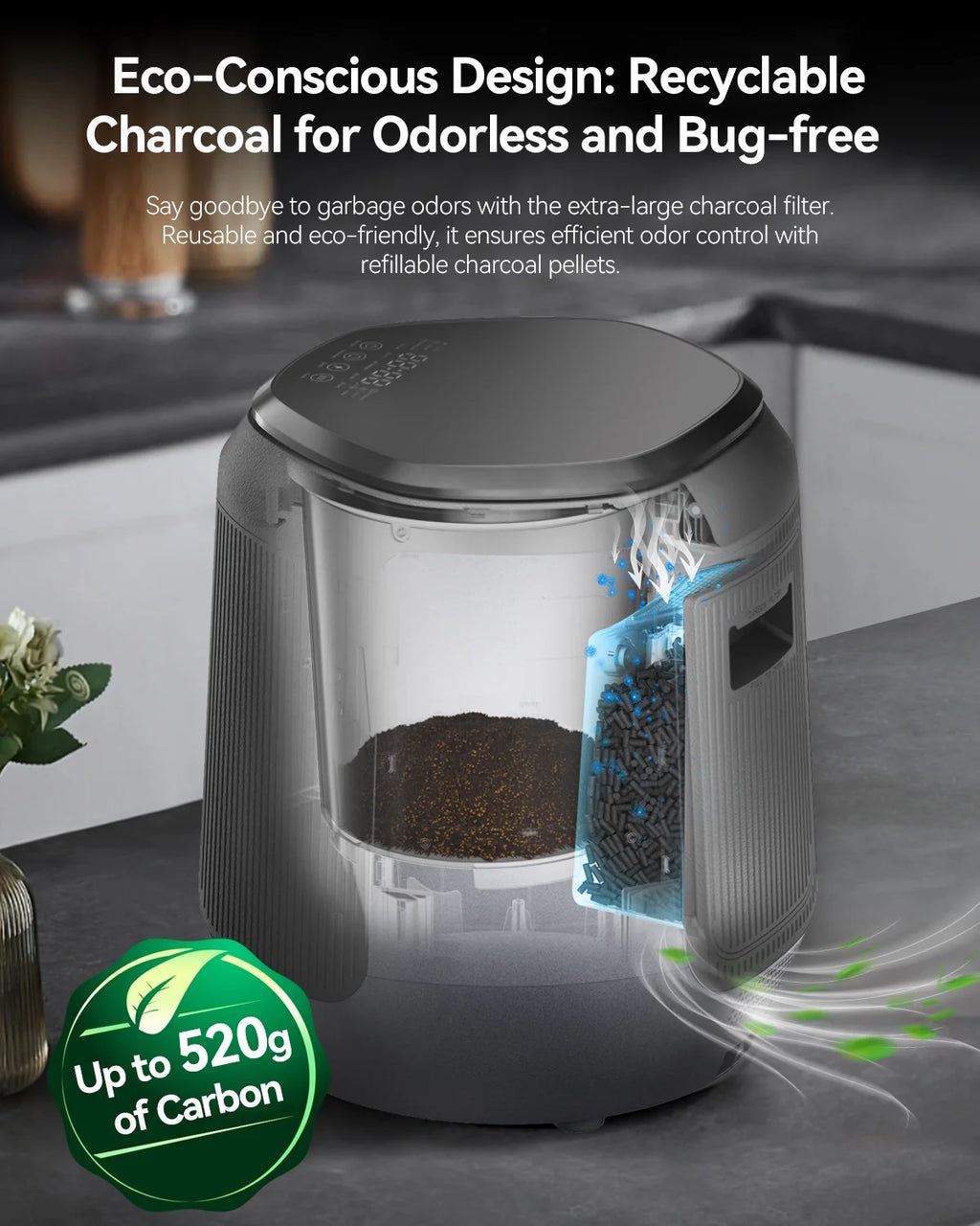 Enboya Smart Electric Composter, 4.2L Odorless Quiet Indoor Compost Bin for Food Waste Recycling
