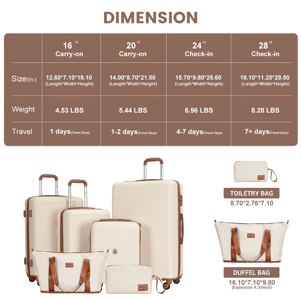 Travelhouse 6 Piece Hardshell Luggage Set Hardside Lightweight Suitcase with TSA Lock Spinner Wheels.(White)
