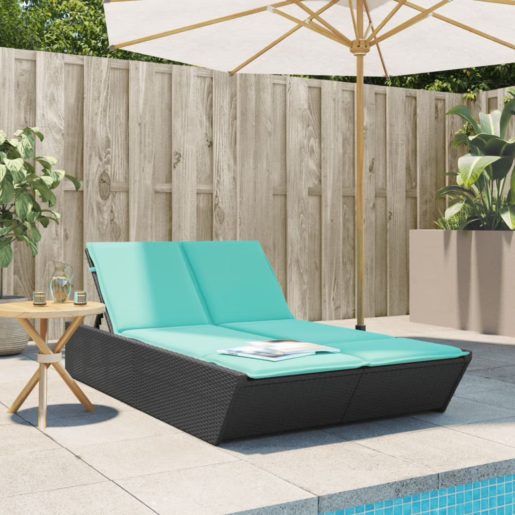 vidaXL Double Sun Lounger with Cushions Outdoor Poly Rattan Brown/Gray/Black