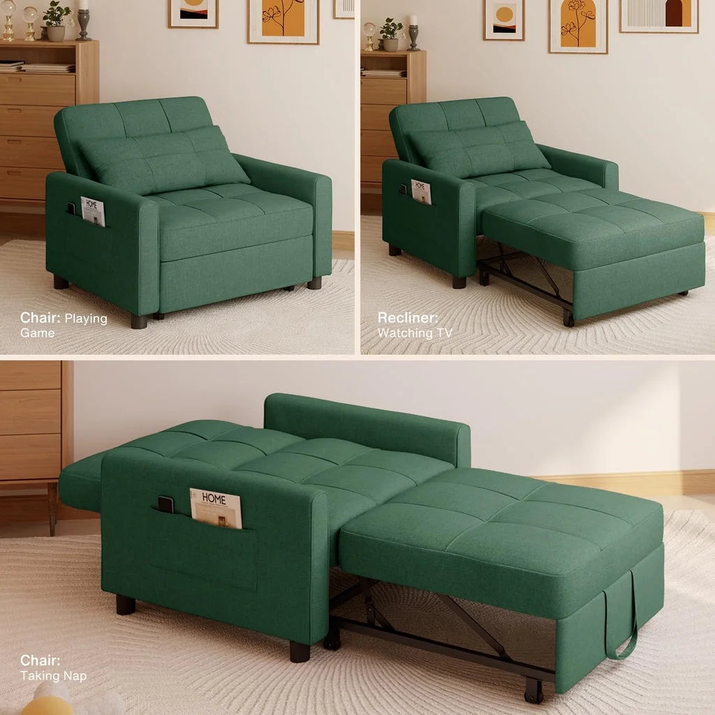 Convertible Sleeper Chair, Aiho 3-in-1 Convertible Sofa Bed Recliner Chair with Pull Out Couch - Dark Gray