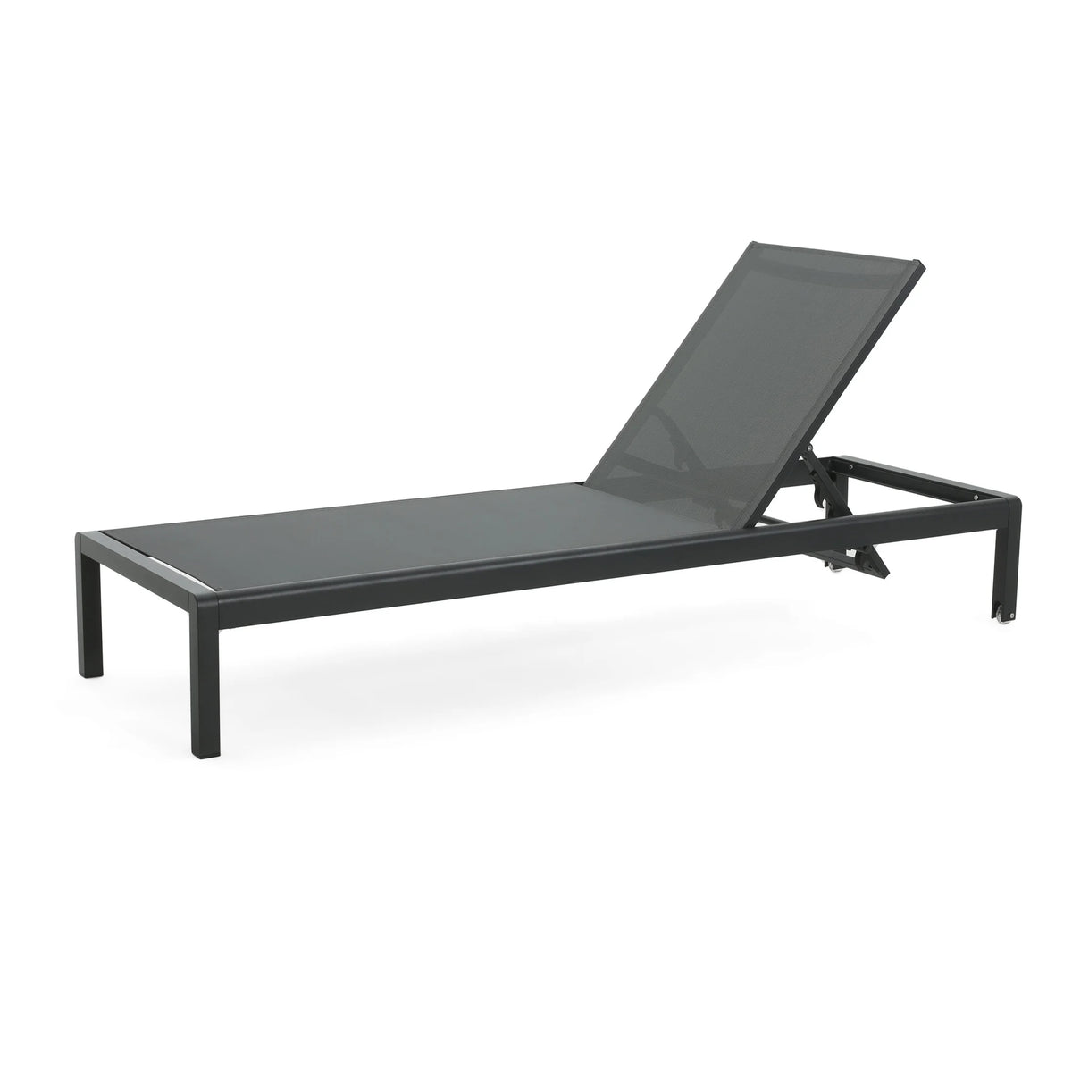 Outdoor Aluminum Mesh Chaise Lounges with Wheels and Adjustable Backrest, Black, Set of 2