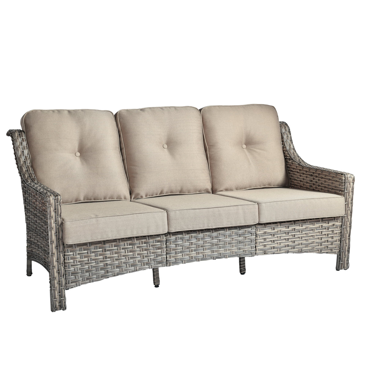 Ovios Outdoor Patio Sofa 3-Seater with Cushions All-Weather Wicker Rattan Couch for Garden, Porch, or Backyard