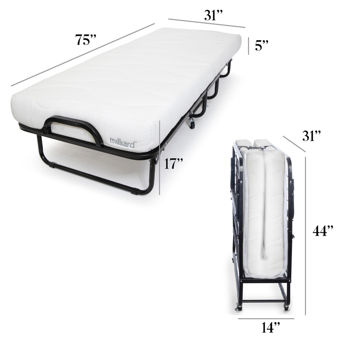 Milliard Diplomat Folding Bed Cot Size - with Luxurious Memory Foam Mattress and a Super Strong Sturdy Frame 75 x 31