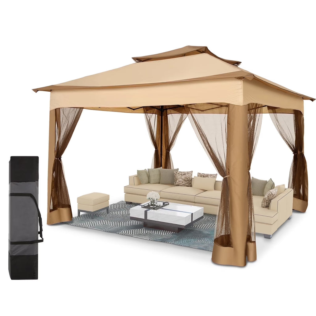 HOTEEL 11x11 Outdoor Waterproof Gazebo, Pop up Canopy Gazebo with Mosquito Netting & UV Protection for Parties, Camping, Weddings, and Backyard Events, Gray