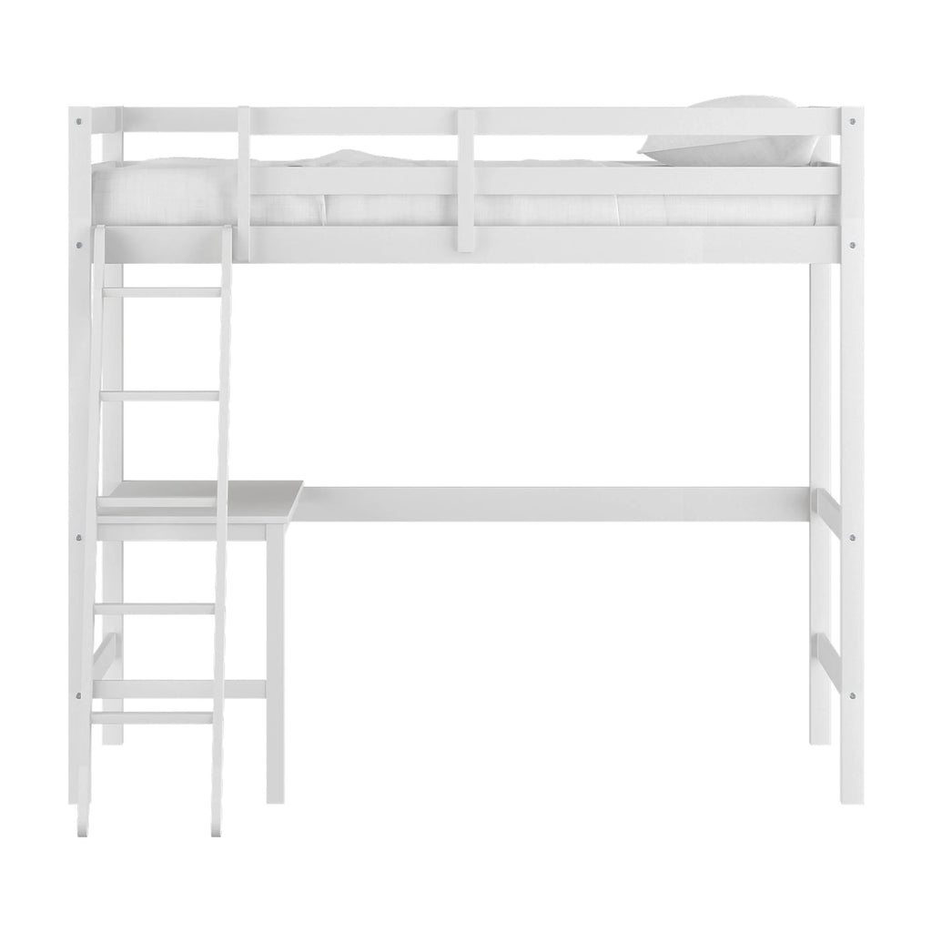Hillsdale Campbell Wood Twin Loft Bunk Bed with Desk, White