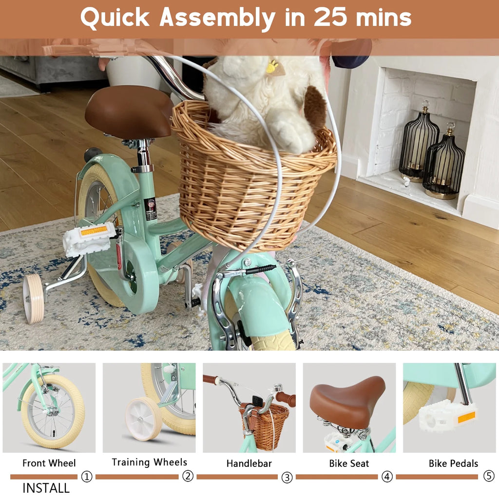 Glerc Little Molly 12 inch Kids Girls Bike for1 2-4 Years Old Child and Toddler,gifts,Pink