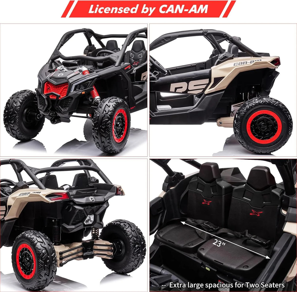 EastVita 2 Seats Ride on Ride on Car 200W Motors UTV,with Remote Control 23" Seats Width Electric Vehicle, EVA Wheels,Music,Head+Tail Light