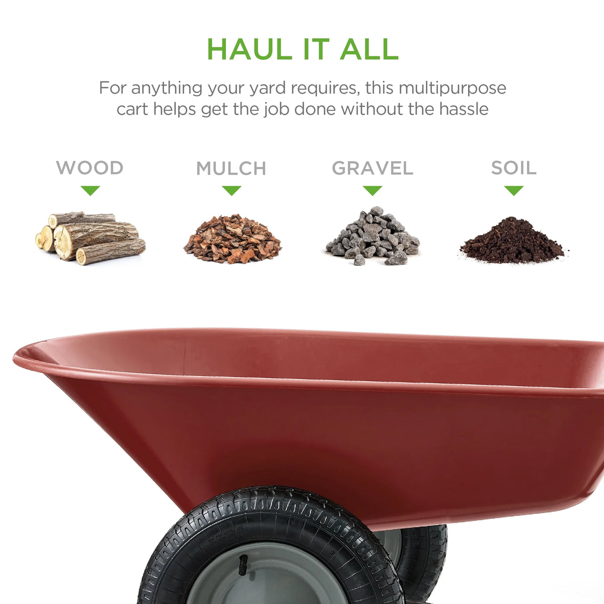 Best Choice Products Dual-Wheel Home Wheelbarrow Yard Garden Cart for Lawn, Construction - Green