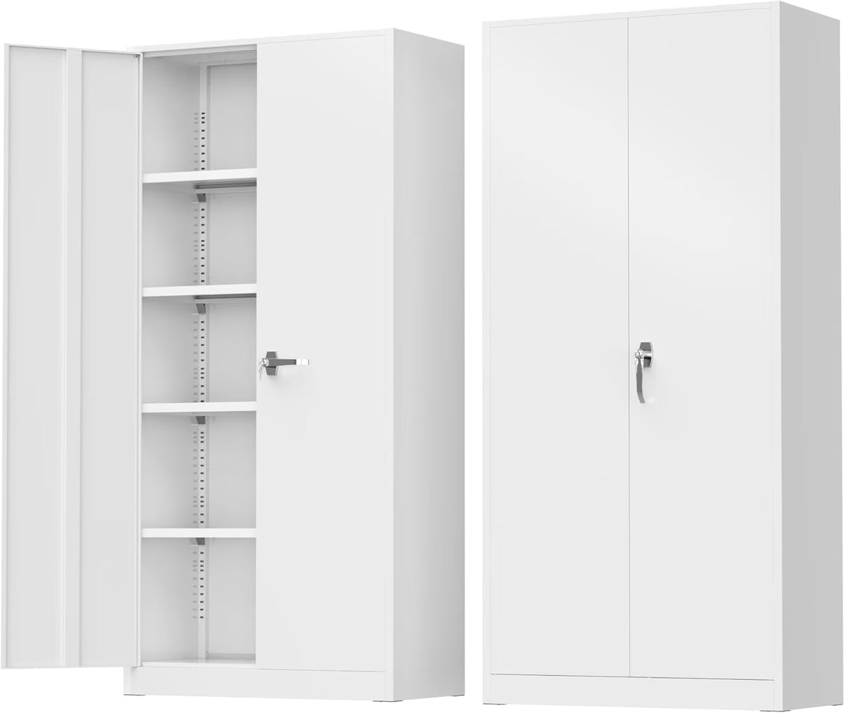SOLAURA 72 inches Tall Metal Garage Storage Cabinets, Lockable Steel Storage Cabinet with Doors and Adjustable Shelves for Office, Home, Shops, Garage, Assembly Required, Black