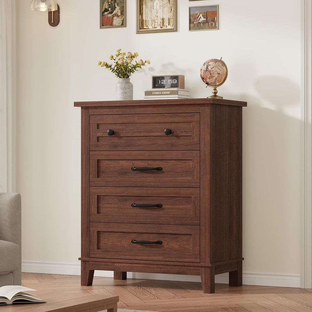 4 Drawer Dresser for Bedroom,34.8" Tall Bedroom Dresser with Large Drawer& Black Handles,Wooden Storage Organizer Cabinet Chest of Drawer for Living Room,Hallway