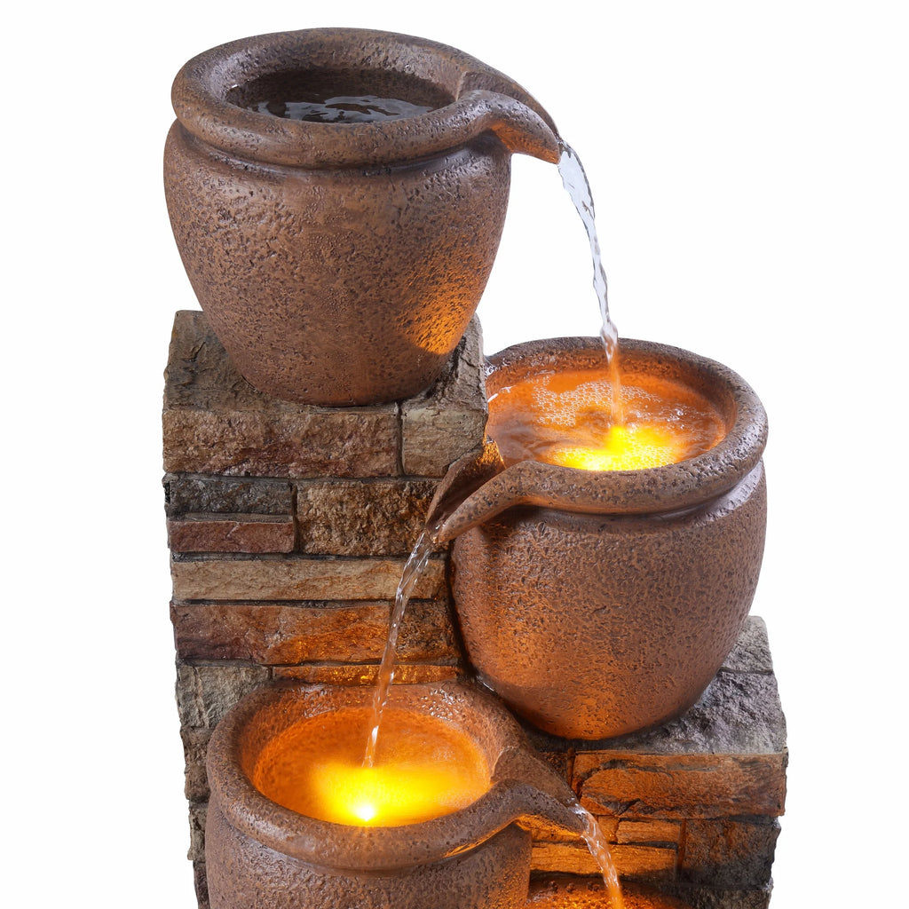 Teamson Home 30.71" 4-Tier Cascading Bowl Solar Powered Water Fountain for Outdoor Living Spaces, Terracotta