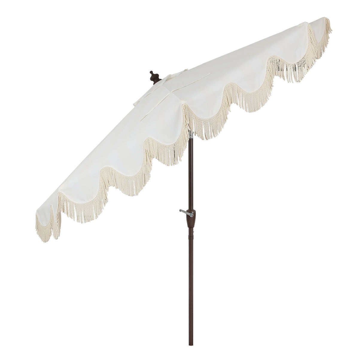 JONATHAN Y Beverly 9 ft. Half Market Patio Umbrella, Designer Classic Scalloped Fringe with Crank, Tilt Button and UV Protection, Blue/White/Cream, Dark Brown Pole