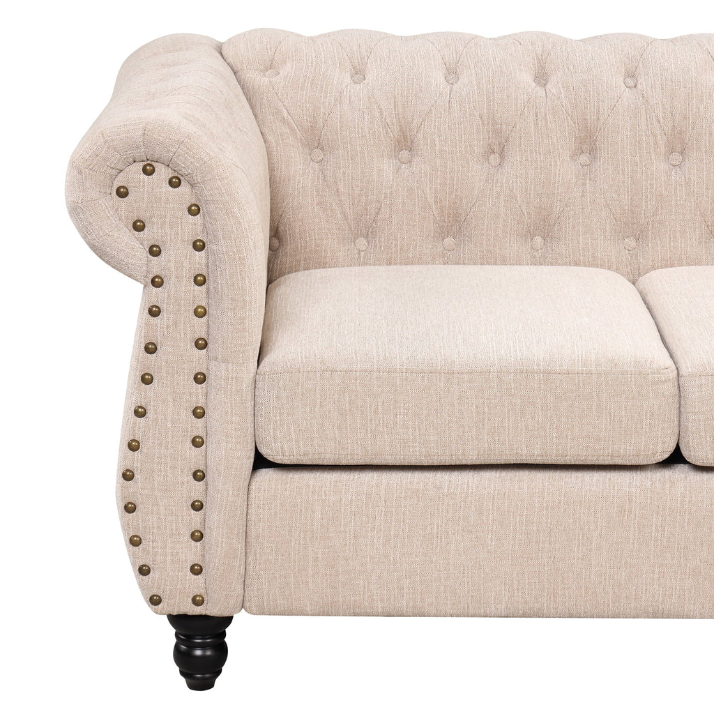 Classic 3 Seater Button Tufted Sofa, Upholstered Couch with Nailhead Rolled Arms Removable Cushions for Living Room Office Bedroom