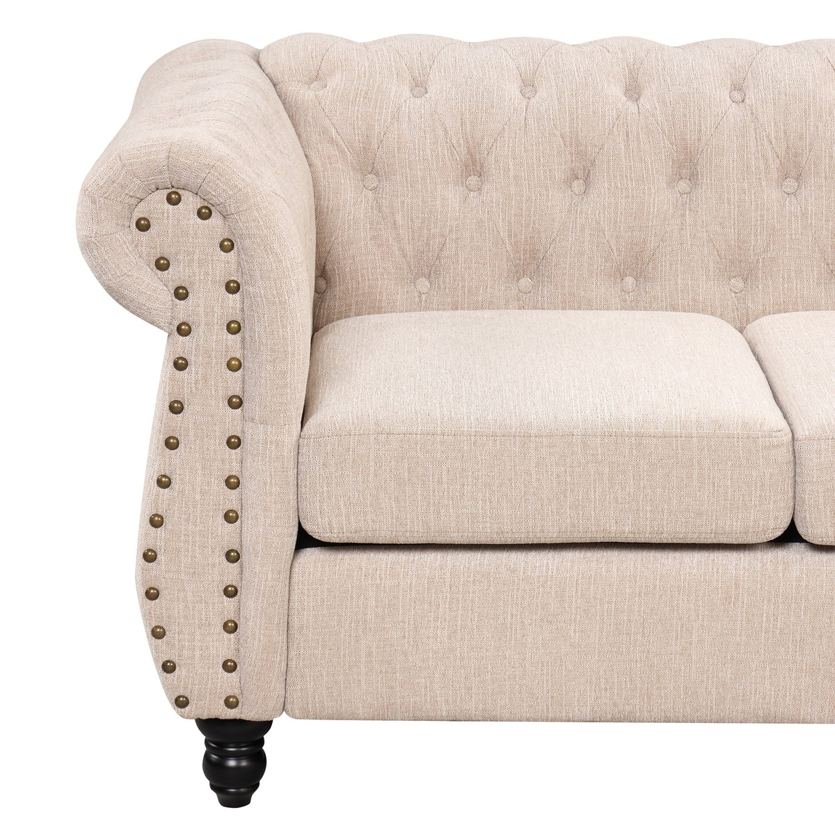 Classic 3 Seater Button Tufted Sofa, Upholstered Couch with Nailhead Rolled Arms Removable Cushions for Living Room Office Bedroom