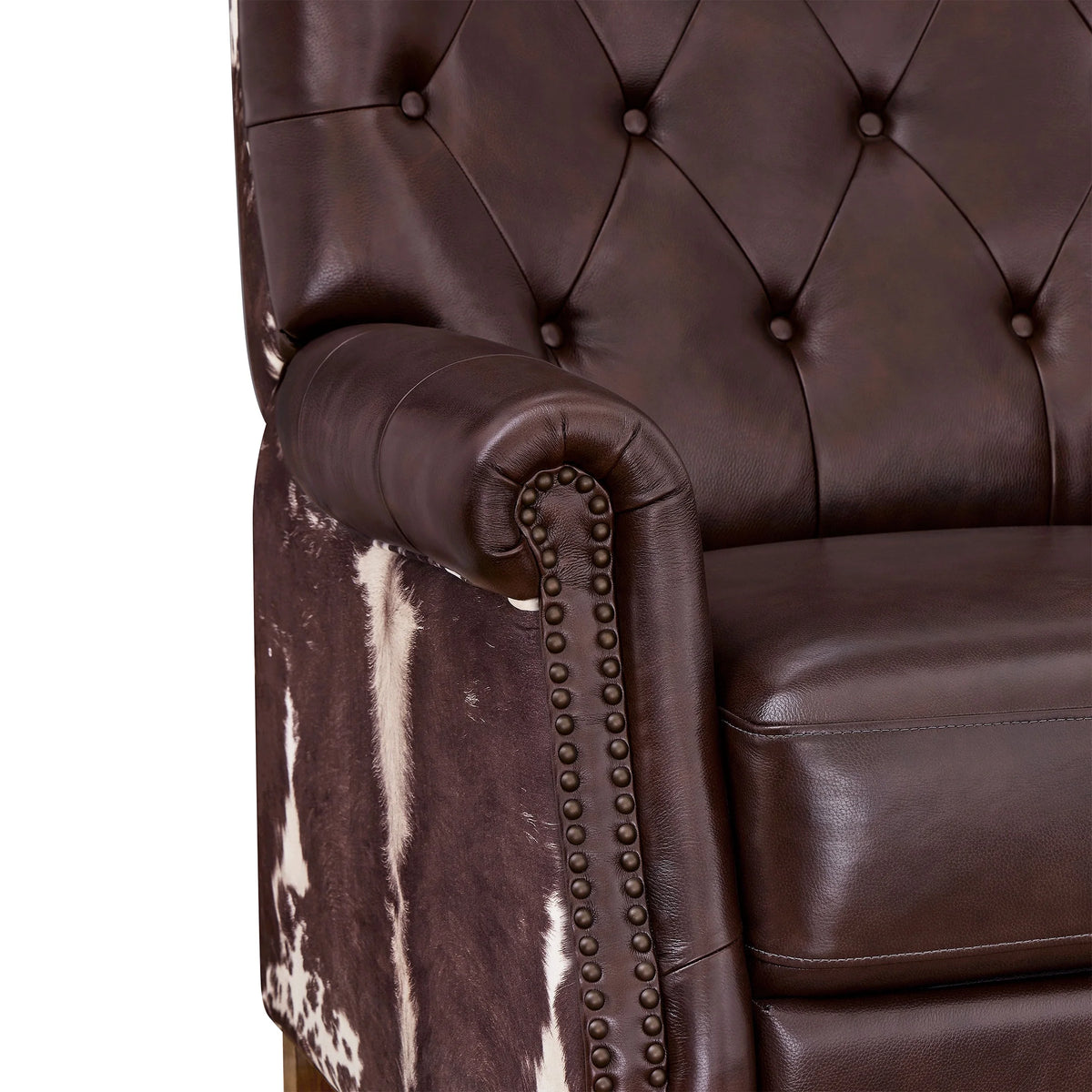 Pioneer Woman Harper Pushback Leather Recliner, Whiskey & Faux Cowhide Upholstery