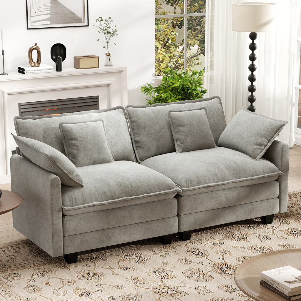 BedLuxury 111.5'' Modular Sectional Sofa with Movable Ottomans, U Shaped Cloud Couch for Living Room, 3-Seat, Beige
