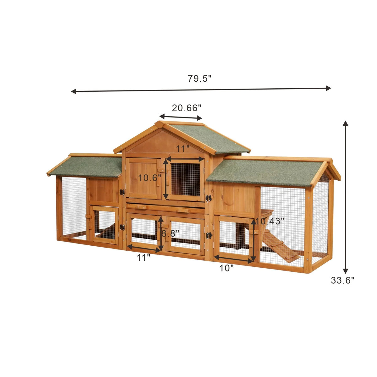 79.5 " Outdoor Poultry Cage, Large Wooden Bunny Cage Chicken Coop Hen House with 2 Runs, 2 Tier Waterproof Poultry Pen Enclosure for Rabbit Chicken Duck Small Animals
