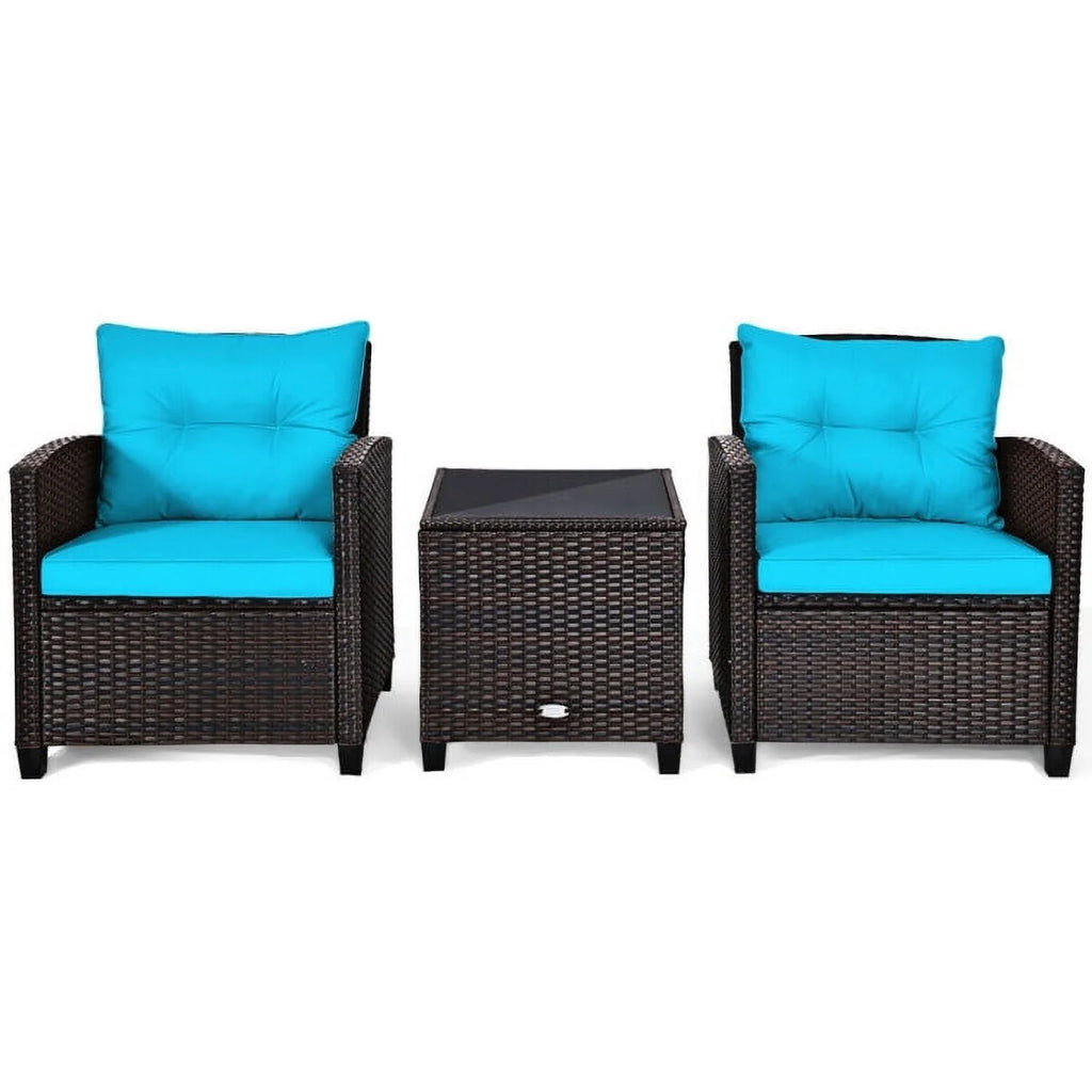 Spaco Patio Furniture 4 Pieces Patio Rattan Furniture Set, Outdoor Wicker Rattan Chairs Garden Backyard Balcony Porch Poolside loveseat with Coffee Table Cushioned Sofa-White