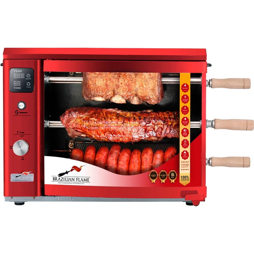 Brazilian Flame Brazilian Gas Rotisserie Grill with 3 Skewers in Red