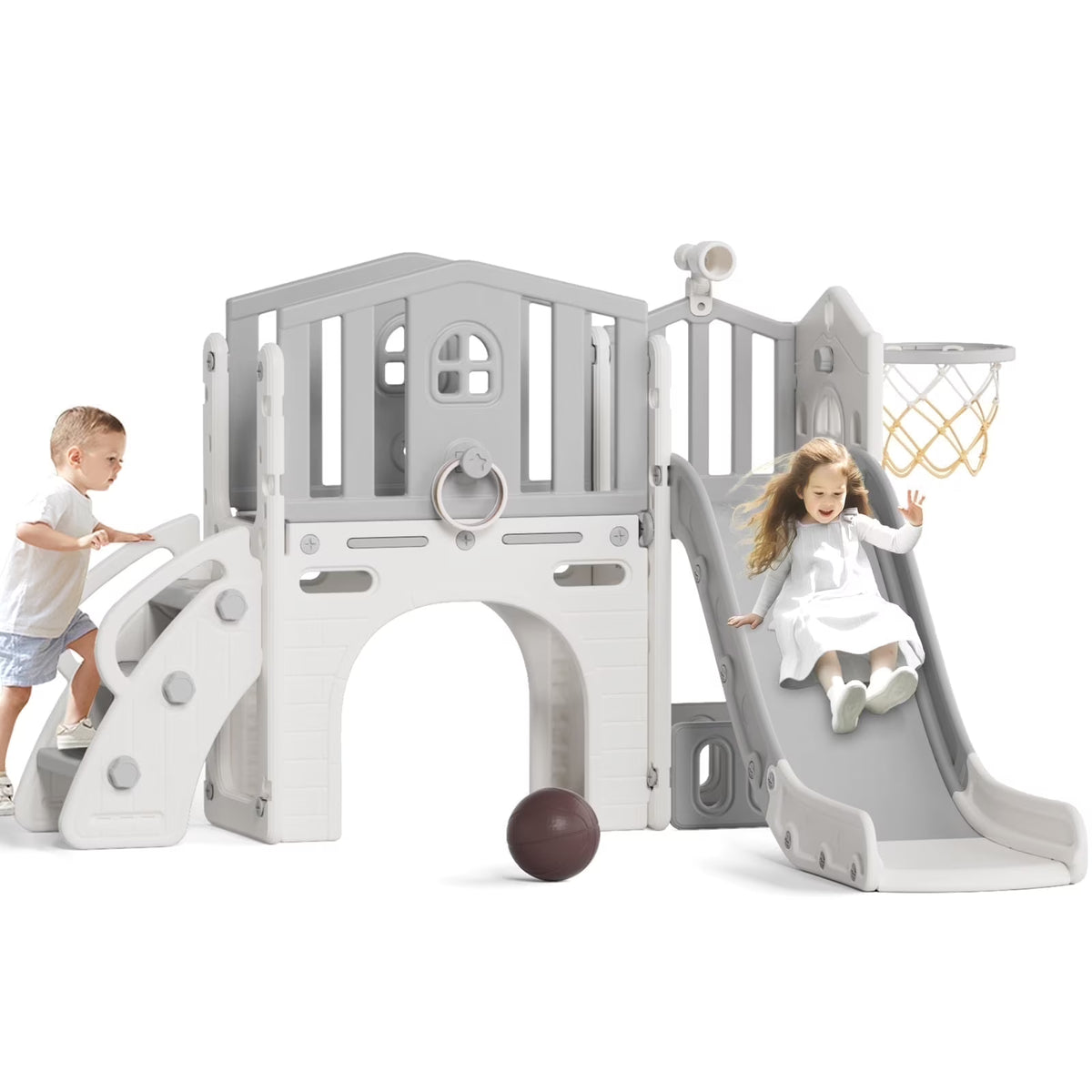 Korimefa 11-in-1 Toddler Slide Set with Golf, Basketball Hoop, Kids Slide for Toddlers Age 1-4, Climber Slip and Slides, Baby Outdoor Toys