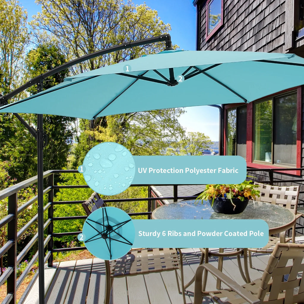 Autlaycil 10 ft Cantilever Offset Outdoor Patio Umbrella with Base Stand Rotate and Tilt, Blue