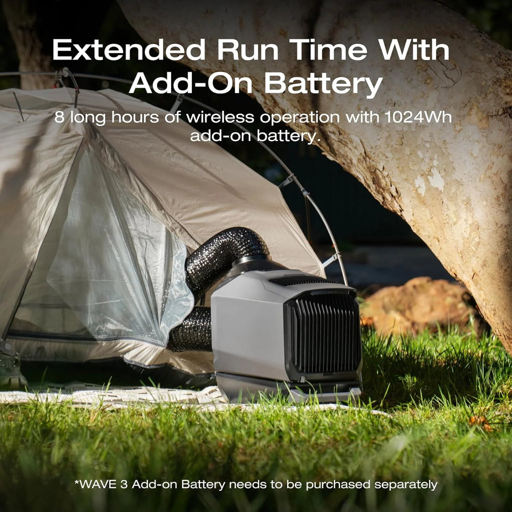 EF EcoFlow WAVE 3 Portable Air Conditioner with Add-on Battery, 1800W/6100 BTU Cooling and 2000W/6800 BTU Heating, 1000W Fast Charging in 75 mins, 8H Wireless Running, APP Control, for camping, RVs