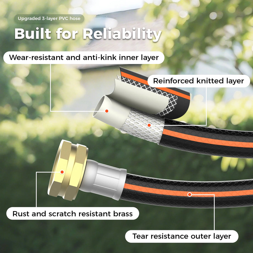 Retractable Garden Hose Reel 1/2 in x 100 ft, Auto-Rewind & Any Length Lock, 180 Swivel Heavy Duty Hose Reel Wall Mount for Outside, 10 Spray Patterns, UV-Resistant