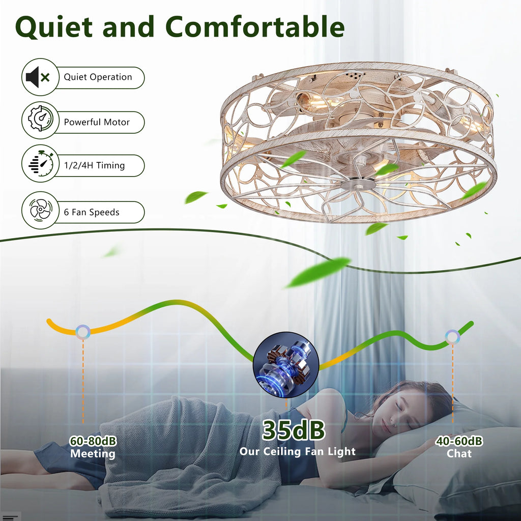 QHTX 18-Inch White Vintage Caged Ceiling Fan with Remote Control