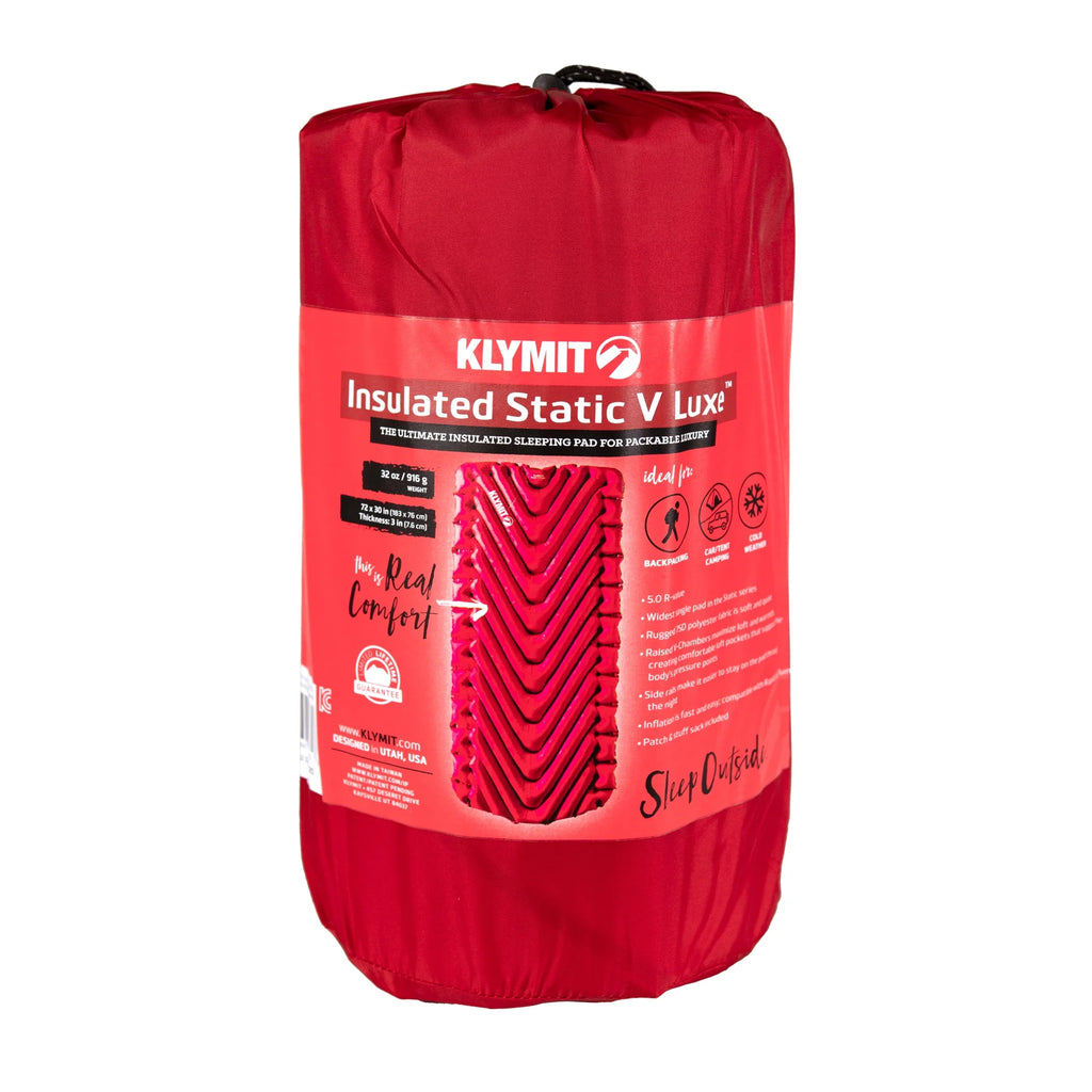 Klymit Insulated Static V Luxe Outdoor Camping Sleeping Pad, Red