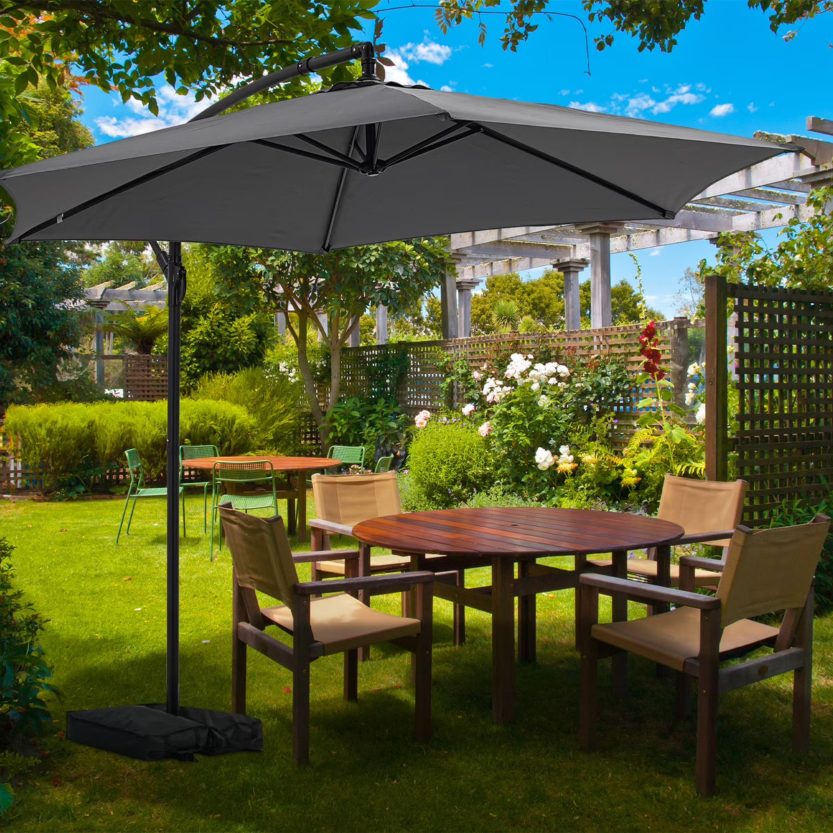 Autlaycil 10 ft Cantilever Offset Outdoor Patio Umbrella with Base Stand Rotate and Tilt, Blue