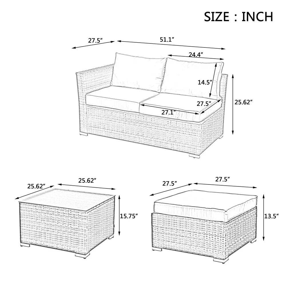 6 Pieces Wicker Patio Furniture Set Outdoor Conversation Set, All Weather PE Rattan Sectional Sofa Couch with Storage Table and Cushions, Beige