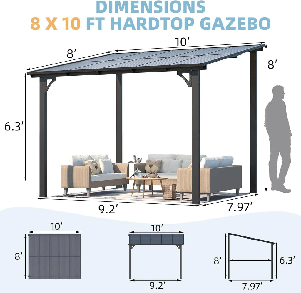 YODOLLA 8' x 10' Hardtop Gazebo Outdoor Aluminum Pergola For Garden, Patio, Backyard-Dark Gray