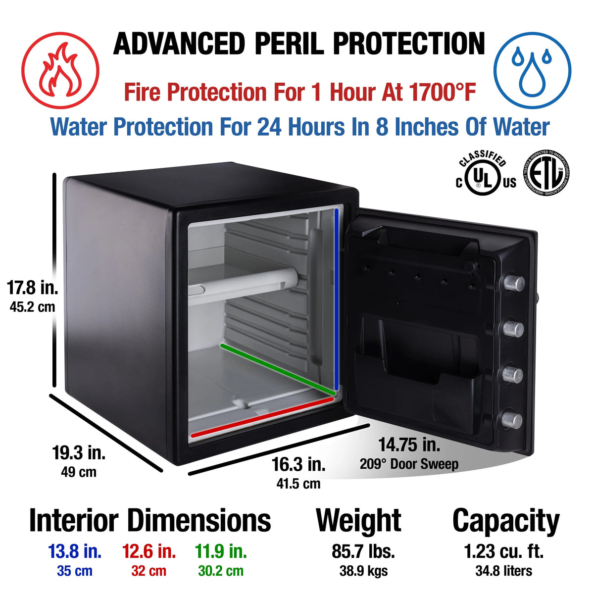 SentrySafe SFW123DTB Fire-Resistant and Water-Resistant Safe with Combination Lock, 1.23 cu. ft.