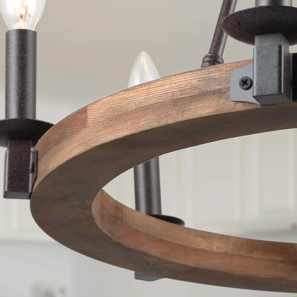 LNC 6-Light Distressed Brown and Bronze Wagon Wheel Farmhouse Chandelier