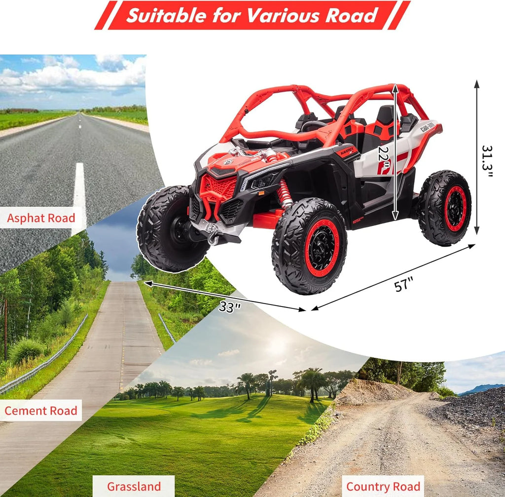 EastVita 2 Seats Ride on Ride on Car 200W Motors UTV,with Remote Control 23" Seats Width Electric Vehicle, EVA Wheels,Music,Head+Tail Light