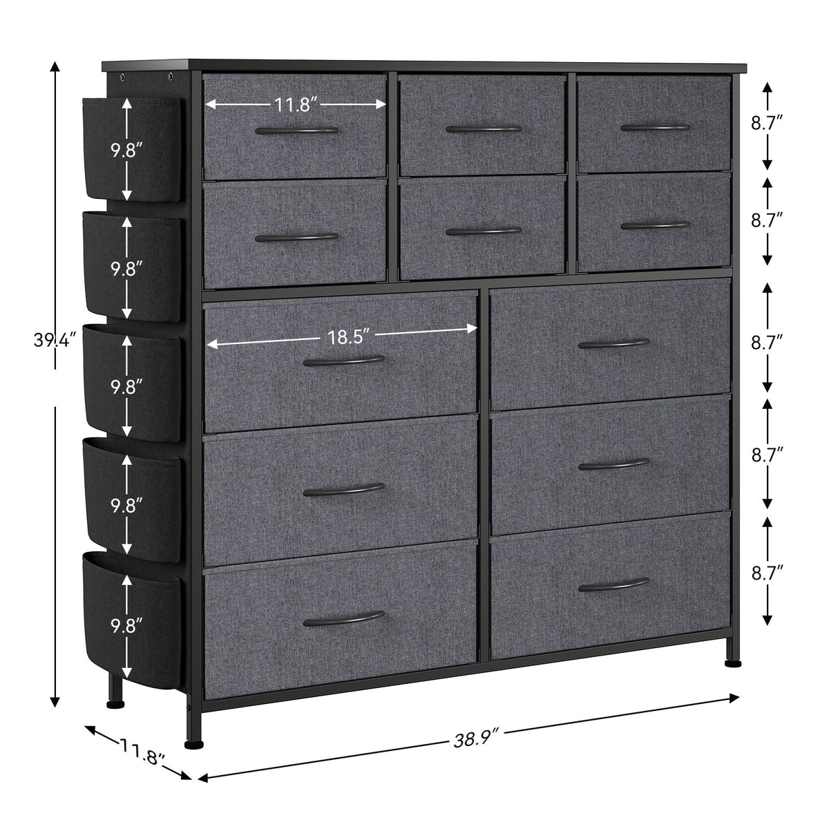 KATIDAP Dresser for Bedroom with 12 Drawer, Dressers & Chests of Drawers for Hallway, Entryway, Storage Organizer Unit with Fabric, Sturdy Metal Frame, Wood Tabletop, Easy Pull Handle,Pink