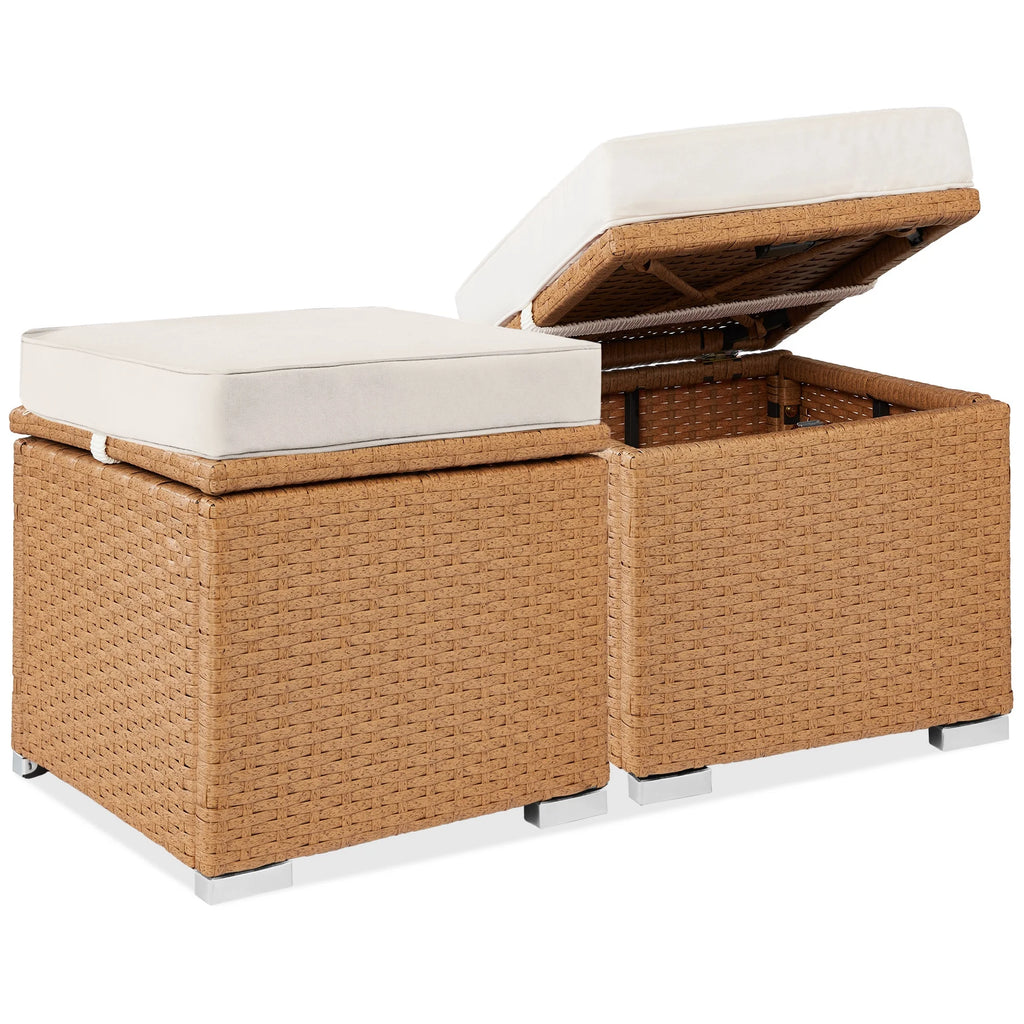 Best Choice Products Set of 2 Wicker Ottomans, Multipurpose Furniture w/ Removable Cushions - Brown/Beige