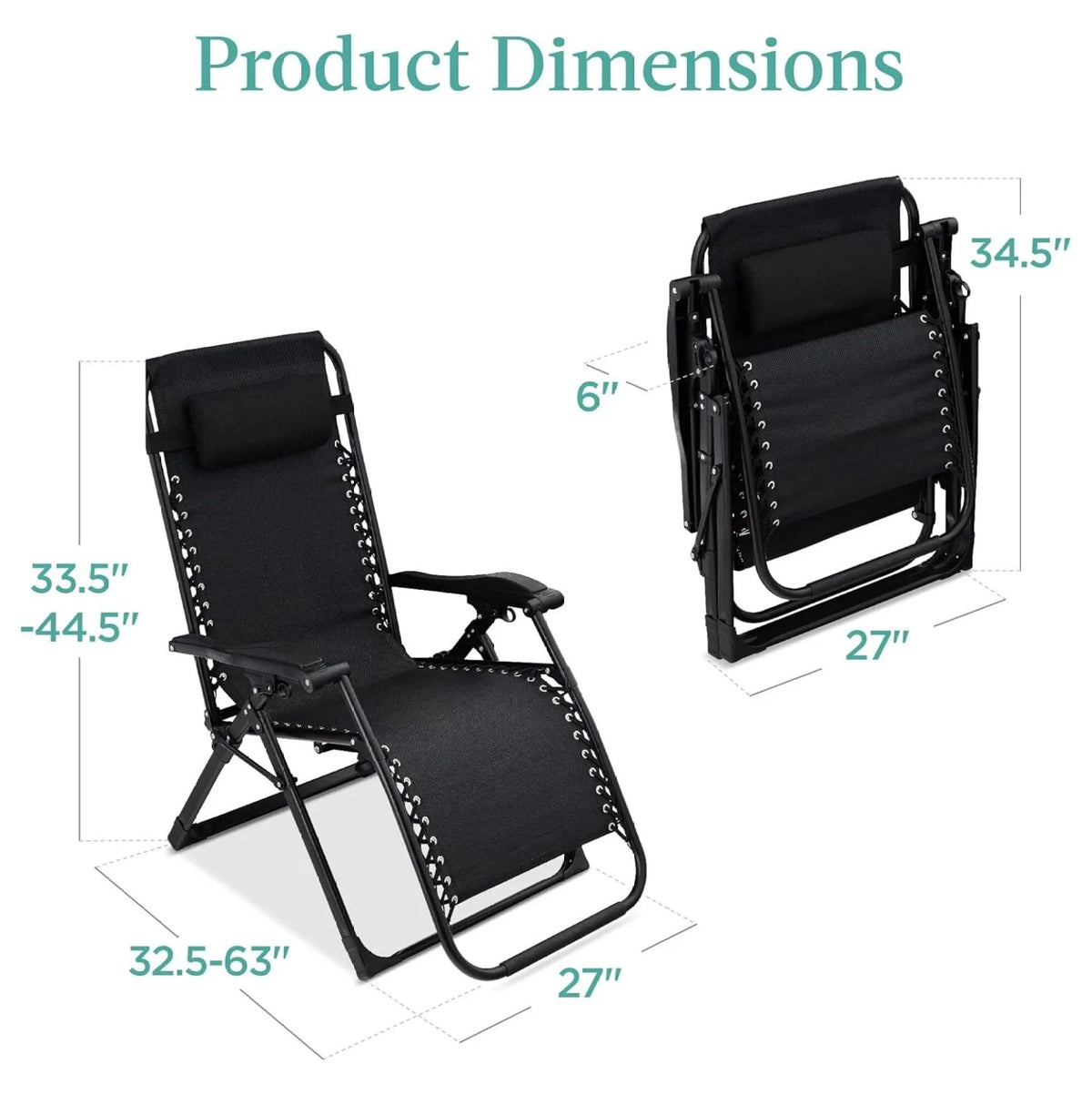 Oversized Chair, Folding Outdoor Patio Recliner, XL Anti Gravity Lounger w/Removable Cushion, Cup Holder, Side Tray, 350lb Capacity - Taupe