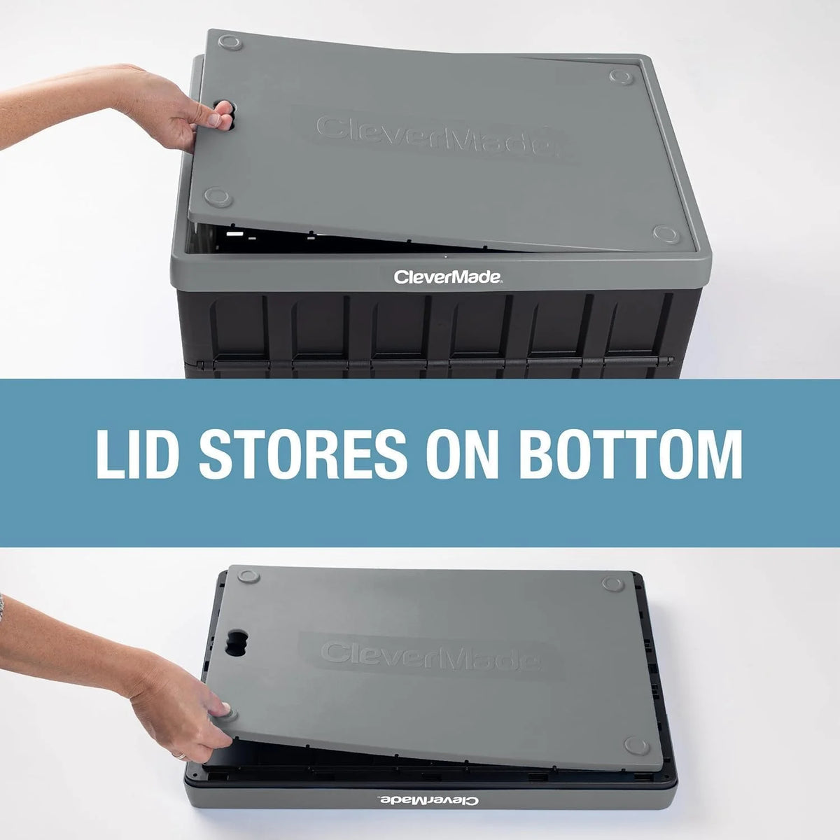 CleverMade 3 Pack Stackable Collapsible Storage Bin with Lids - 16 Gal Ocean