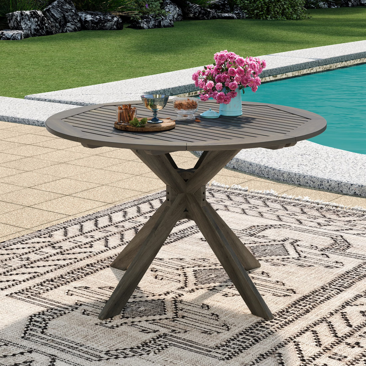 GDF Studio Brigitte Outdoor Round Acacia Wood Dining Table, Teak