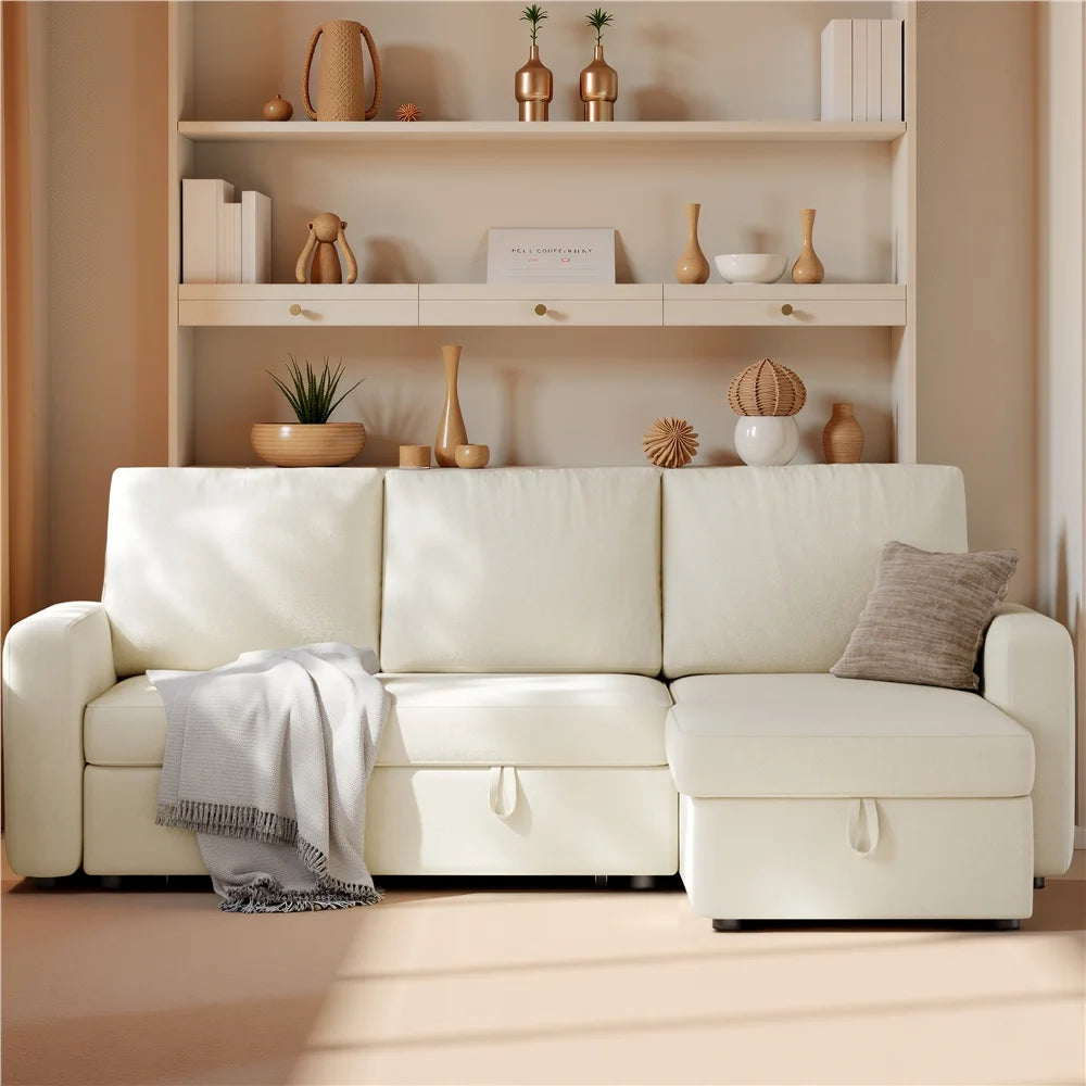 Alden Design Reversible Sectional Sofa with USB & Type-C Ports for Livingroom, Light Gray